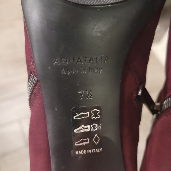 Aquatalia Boots Womens Size 7.5 Burgundy Suede Leather Zipper Heel Ankle Bootie - Picture 11 of 11